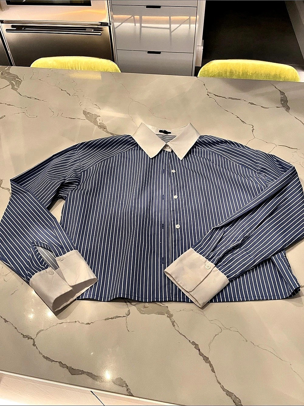Express Boyfriend Portofino Shirt Striped Blue & White Small